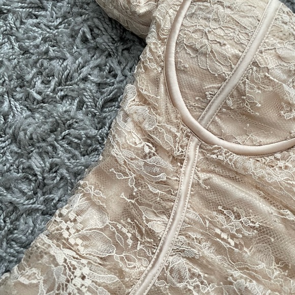 Oh Polly - Mini puff sleeve mesh dress-Champange - Picture 3 of 5